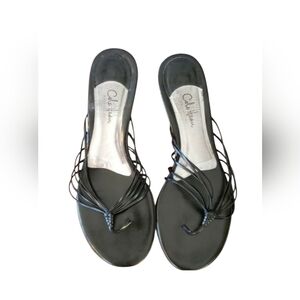 Cole Haan Black Leather Strappy Kitten Heel Slip-Ons Size 8